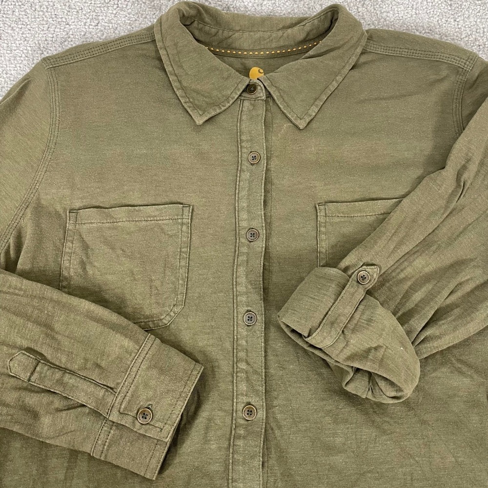 Carhartt Button Up Shirt Womens Roll Tab Utility Work Shirt Long Sleeve Olive